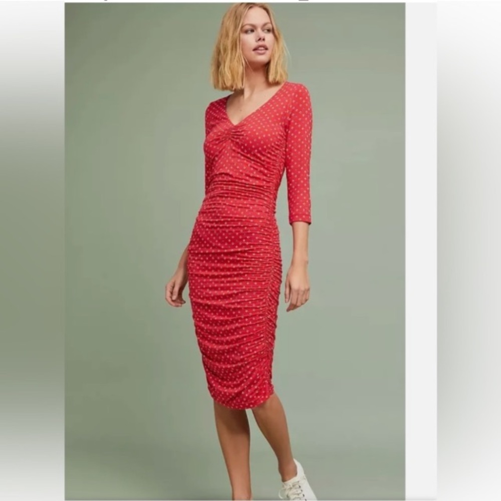 $148 NEW NWT Anthropologie Medea Ruched Column Dress XS red